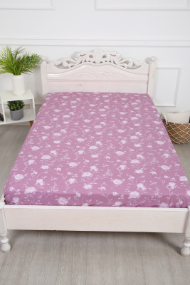 Простыня на резинке поплин Пиония-компаньон малиновый